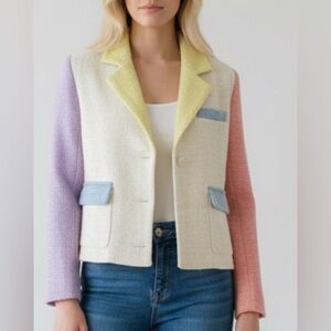 NEW Anthropologie Endless Rose Cropped Color Block Blazer Size S